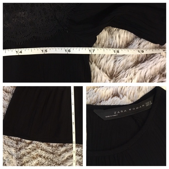 💕Zara Black Pleated Blouse w/2 Lace Panels S Sm - Picture 7 of 7